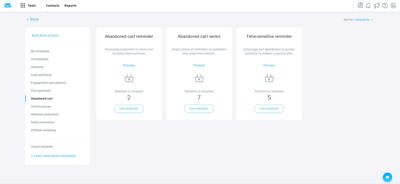 GetResponse personalization dashboard showing customer behavior tracking and automated product recommendation settings